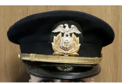 WW II US MERCHANT MARINE I'd OFFICER'S VISOR DARK BLUE HAT CAP • $61.60