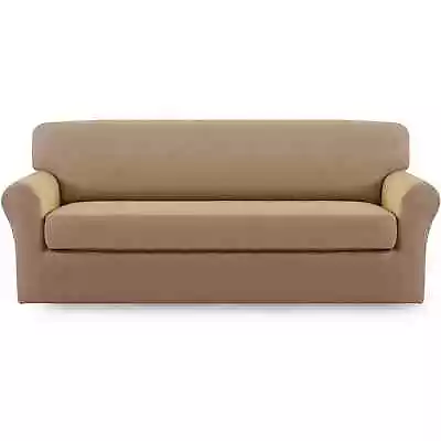  Microfiber Stretch Sofa Slipcover 2 Pieces (Loveseat Camel） • $24.99