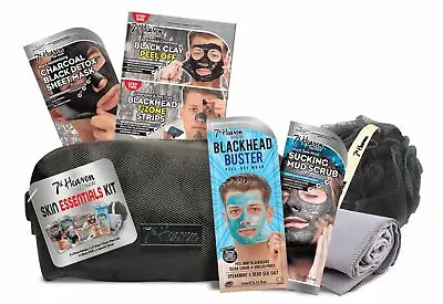 7th Heaven Mens Skin Gift Face Masks Pore Strips Wash Bag Body Puff Sports Towel • £11.99