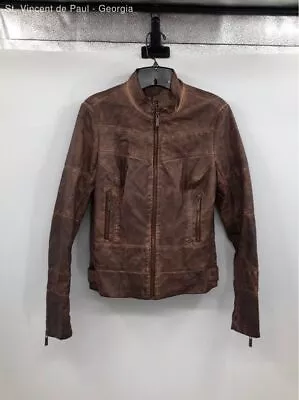 Men's J2 Brown Vegan Leather Biker Jacket - Size M • $24.29