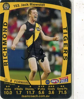 $7.50 • Buy AFL Teamcoach 2011 #153 Richmond Jack Riewoldt Autographed Card