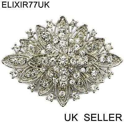 £49.39 • Buy Large Silver Modernist Brooch Pin Rhinestone Diamante Crystal Job Lot Bouquet Uk