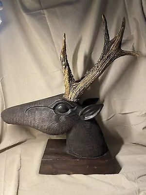 Hand Carved Black Forest Style Deer Elk Wooden Head With Antlers • $175