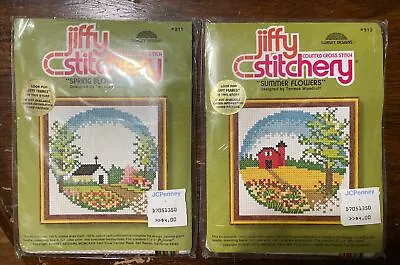 Vintage Jiffy Stitchery Counted Cross Stitch 911 & 912 Spring / Summer Flowers • $16.99