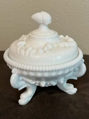 Vtg 1950s Westmoreland Argonaut Dragon White Milk Glass Covered Candy Dish • $19.99