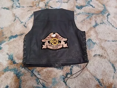 VTG Highway One Harley Davidson Men's HARLEY OWNERS GROUP HOG Black Vest Sz L • $36.96