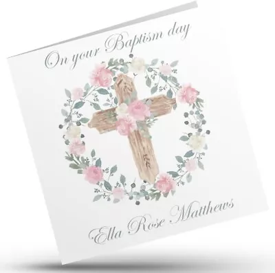 Personalised Baptism Card Handmade Girls Christening Crucifix Cross FREE P&P • £3.86