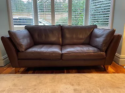 M&S Barletta  Large 2 Seater Brown Leather Sofa In Great Condition • £300