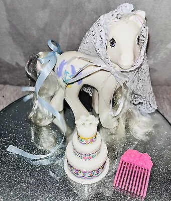 My Little Pony MLP G1 Bride Pony 1980s Earth Pony Cake And Comb - *Custom Veil* • £11.50