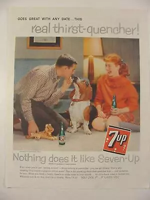 1959 7Up Soda BASSET HOUND Great With Any Date Print Ad RED HEAD Teen • £9.51