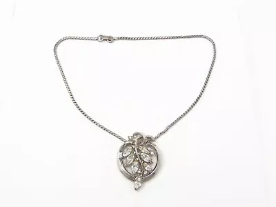 TRIFARI Clear Rhinestone Pendant Necklace Silver Tone Metal Vintage • $25