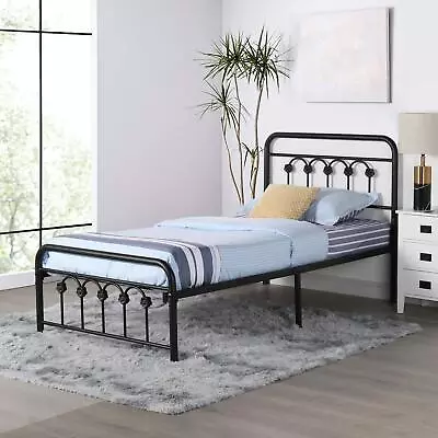 Twin Size Metal Platform Bed Frame With Headboard And Footboard Mattress Fou... • $132.88