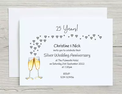 10x Personalised Silver 25th Wedding Anniversary Invitations Engagement • £6.99