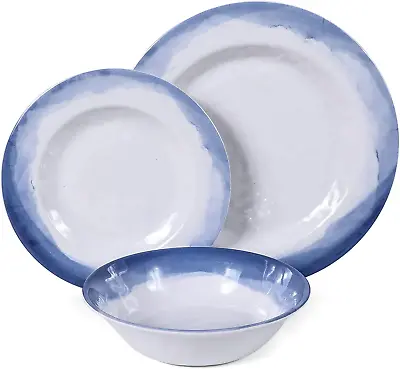 Melamine Dinnerware Sets- 12Pcs Melamine Plates And Bowls Set For 4 Suitable Fo • £54.93