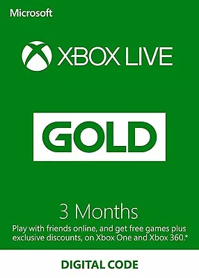 Xbox Liive 3 Month Goldsg Membership Worldwide Code (Global Code)!1 • £99.99