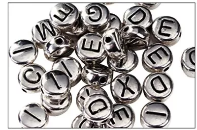 7mm Flat Round Acrylic Alphabets Letter Beads Silver • £8