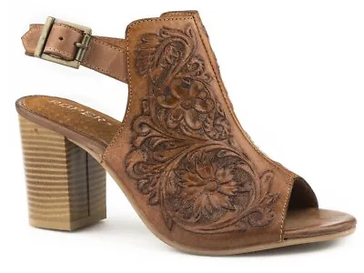 $85 • Buy Roper Women's Floral Tooled Tan LEATHER OPEN TOE MULE SANDALS W/ Strap 7 SIZES!