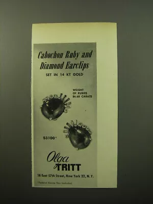 1950 Olga Tritt Earclips Advertisement - Cabochon Ruby And Diamond Earclips • $19.99