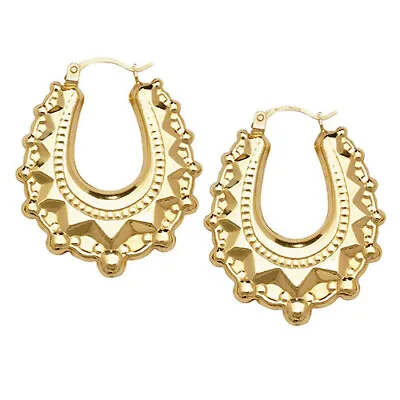 9ct Gold Victorian Spike Earrings 29mm Oval Creole Tube Gypsy Hoops Gift Box • £114.99