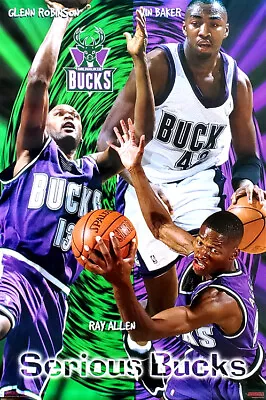 Milwaukee Bucks 1996 Vintage NBA Costacos 23x35 POSTER - RAY ALLEN Big Dog Vin • $35.99