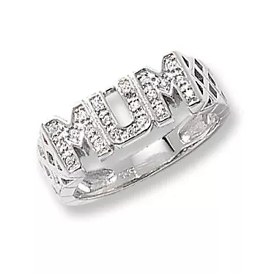 925 Sterling Silver Ladies Mum Ring With Cultured Cubic Zirconia/CZ • £25.49