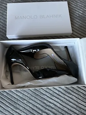 MANOLO BLAHNIK TAYLER Black Patent Leather D' Orsay Pumps Sz 37.5 • $195