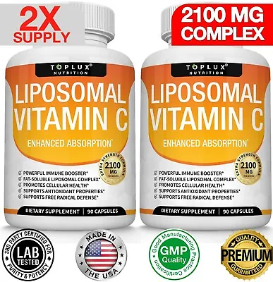 Liposomal Vitamin C 2100 MG Capsules (2 PACK) High Absorption Vitamin C Pills  • $25.97