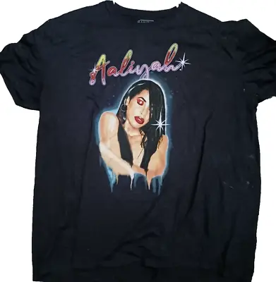 Aaliyah Graphic T-Shirt Tee Shirt Mens 2XL Black Solid Short Sleeve Cotton Blend • $5.99