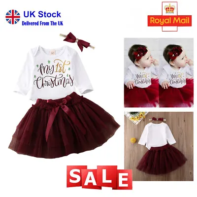 Baby Girls My First Christmas Outfits Infant Romper Tutu Dress Set Xmas Clothes • £7.99