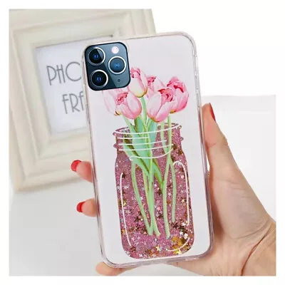 £2.99 • Buy Tulip Flowers In Jar Pink Glitter Liquid Hard Phone Case Cover IPhone 11 Pro Max