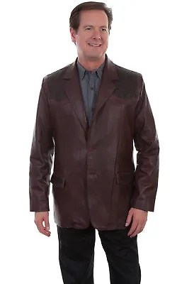 Scully Leather Mens Black Cherry Lambskin Ostrich Trim Western Blazer 46 • $576.99