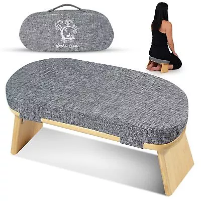 Monk & Llama Meditation Bench - Foldable Ergonomic Bamboo Kneeling Stool With • $63.47