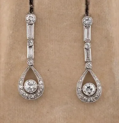 Vintage Art Deco Style 2Ct Lab Created Diamond Drop 14k White Gold FN Earrings • $73.85