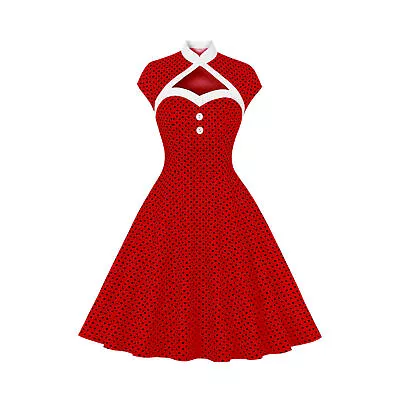 $37.39 • Buy Women Polka Point Print Short Sleeve Skater Dress Swing A-Line Dress Evening AU