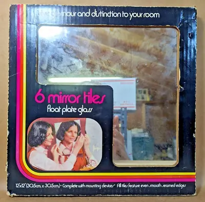 Vintage Plain 12 X 12 Mirror Tiles NOS Sealed Box Of 6 1970s 70s USA • $69.99