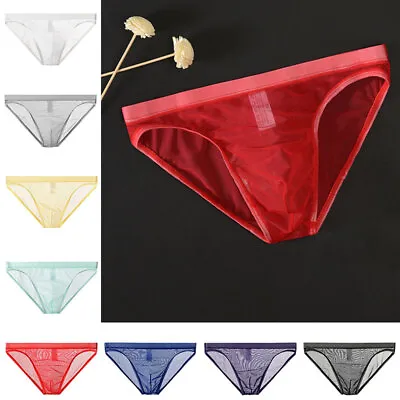 Men Ice Silk See Through Low Rise Briefs Underwear Thongs Lingerie Size M-3XL • $4.63