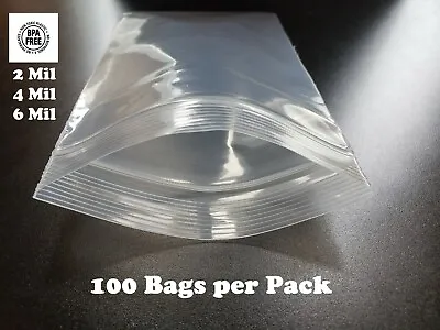 100 Plastic Bags Zip Seal 2-4-6Mil Thick Reclosable Top Lock Zipper Small Large • $7.79