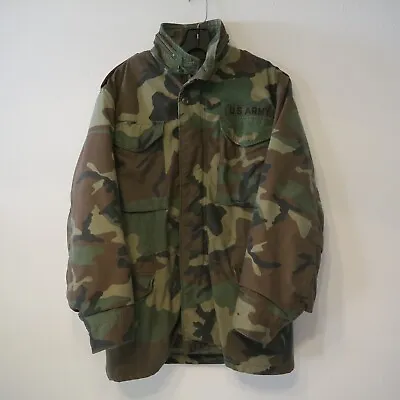 USA MADE MILITARY FIELD JACKET Woodland Fatigues ARMY COAT M65 W. Liner Hood S L • $69.99