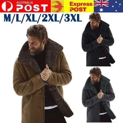 Men Winter Warm Sherpa Fur Lapel Jacket Thick Plush Lined Jacket Coat Outwear AU • $45.55