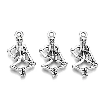 5 Dancing Skeleton Charms - Silver Tone - 25.5mm X 13.5mm - Halloween - P00963  • £2.99