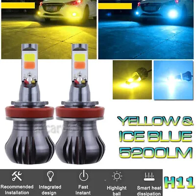 H11 H8 H9 LED DRL Fog Driving Light Bulb Dual Color Strobe Flash Yellow Ice Blue • $18.74