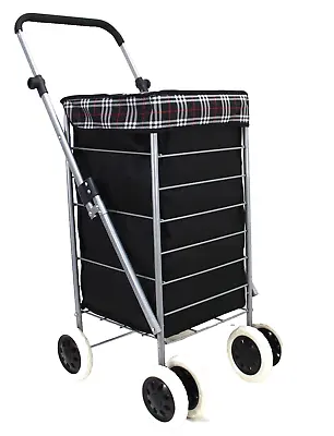 Heavy Duty Lightweight 6 Wheel Shopping Trolley Mobility Laundry Cart Case Black • £39.99