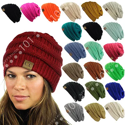 Hot Item! CC Beanie New Women's Knit Slouchy Thick Cap Hat Unisex Solid Color • $15.99