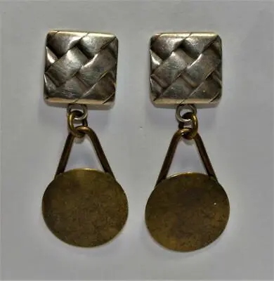 Signed MARJORIE BAER SF Silver Copper Tone Dangle Pierced Earrings • $49.99
