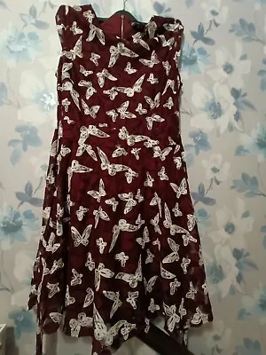 Mela Loves London Burgundy Butterfly Lace Dress Size 14 Excellent Condition  • £5.99