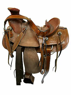 Western Roping Hand Tooled Leather Hard Seat Horse Tack Saddle With Free Ship • $350.99