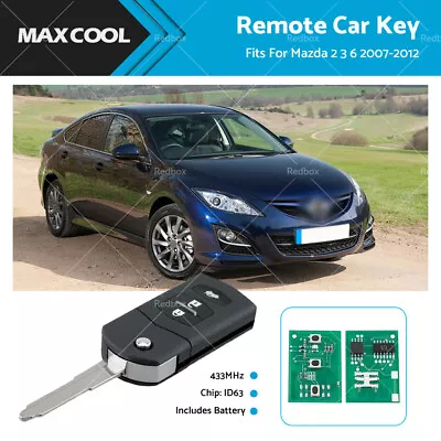 3 Buttons Complete Remote Car Key 433MHz ID63 80Bit Chip Fits For Mazda 2 3 6 • $32.59