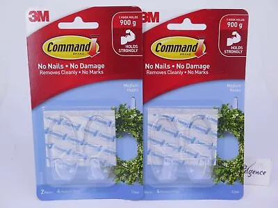 2 X 2 Pack 3M Command Clear Medium Hooks W/ Strips Holds 900g 17091CLR • $32.99