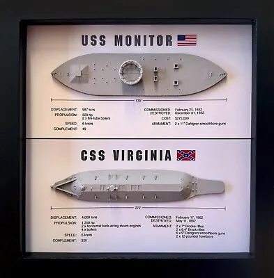 Monitor & Merrimack (CSS Virginia) Ironclad Memorial Display Shadow Box 9  X 9  • $60