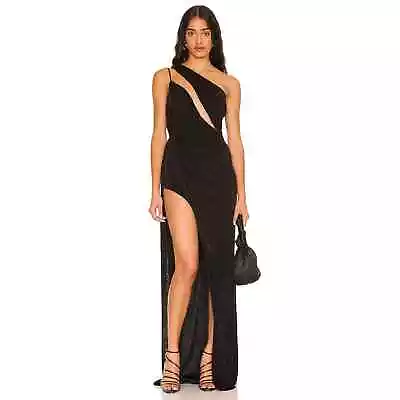 Katie May REVOLVE A Cut Above Gown One Shoulder High Slit Black Size Small • $138.88